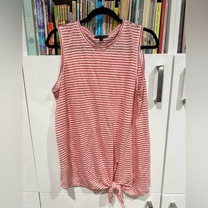 Banana Republic Red & White Striped 100% Linen Blend Tie-Hem Tank Summer Beach